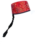 Chinese Mandarin Hat Red with Plait